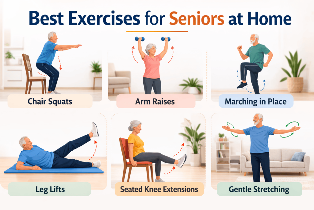 Best exercises for seniors at home after 60 to improve strength and balance